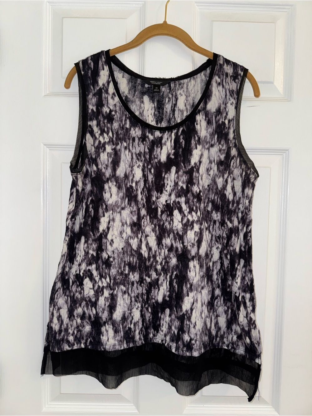 Simply Vera Vera Wang Black & White Tie-Dye Mesh Hem Tank